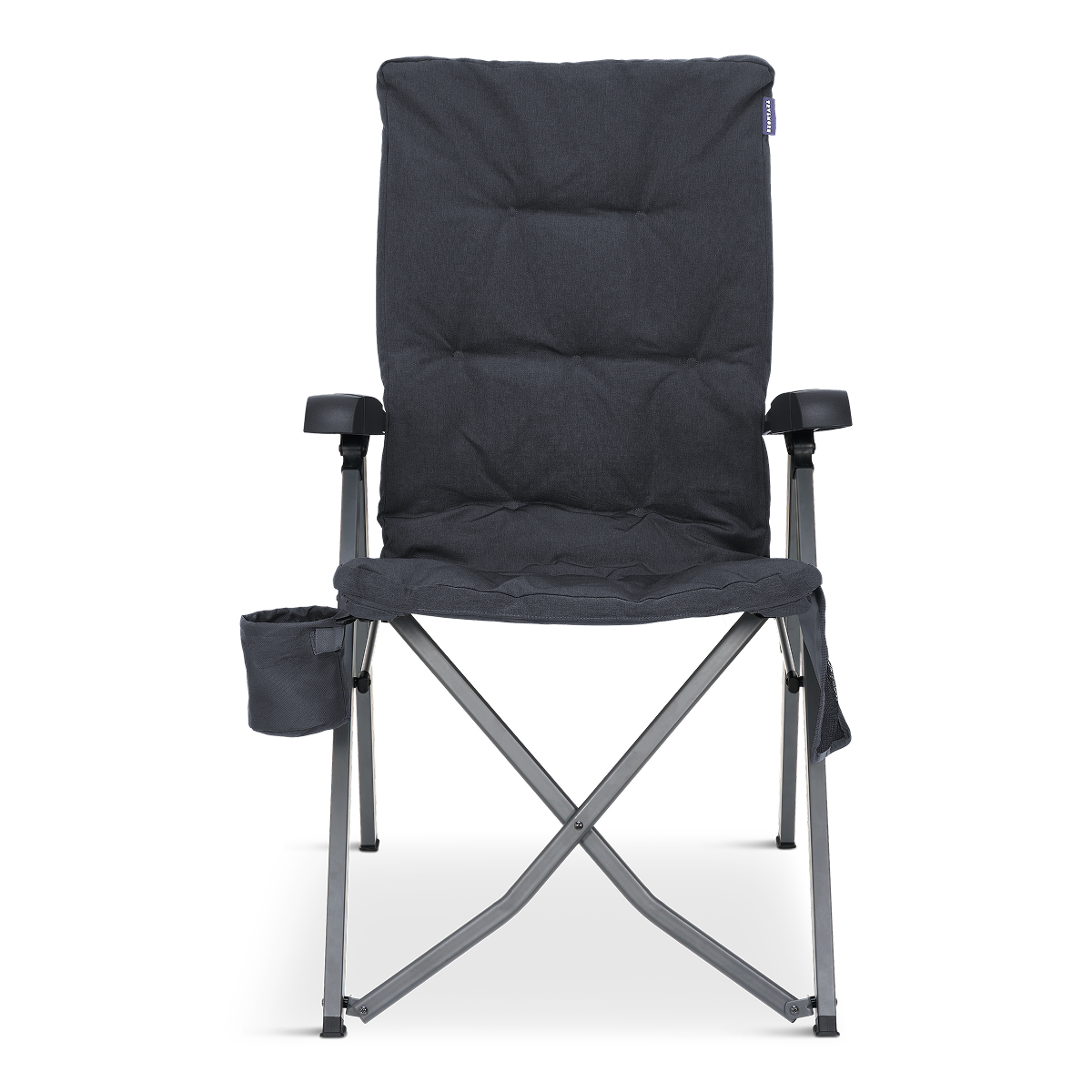 campingstoel, groot zitvlak, kussen, opvouwbaar, stalen frame