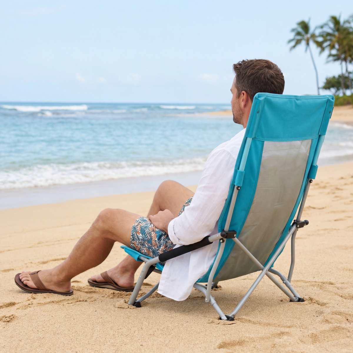 strandstoel, tuinstoel, strand, turquoise, bekleed