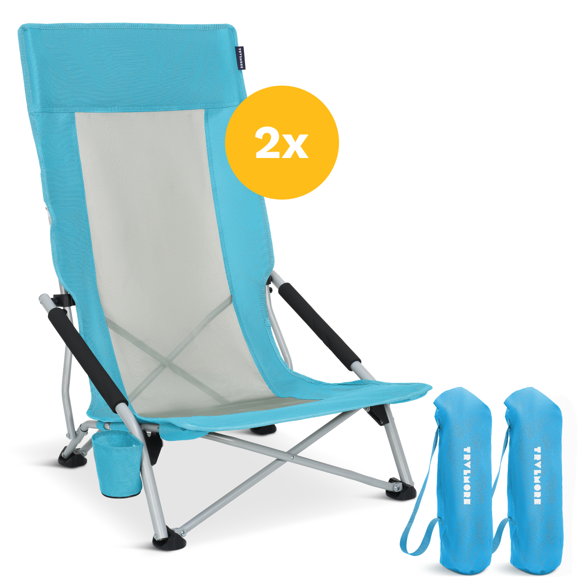 liggende stoel, campingstoel, turquoise, metalen frame, opvouwbaar
