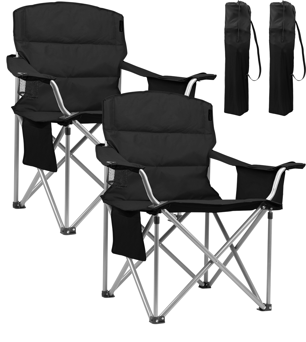 Campingstoelen XL - 2 Stuks - Opvouwbaar - Zwart