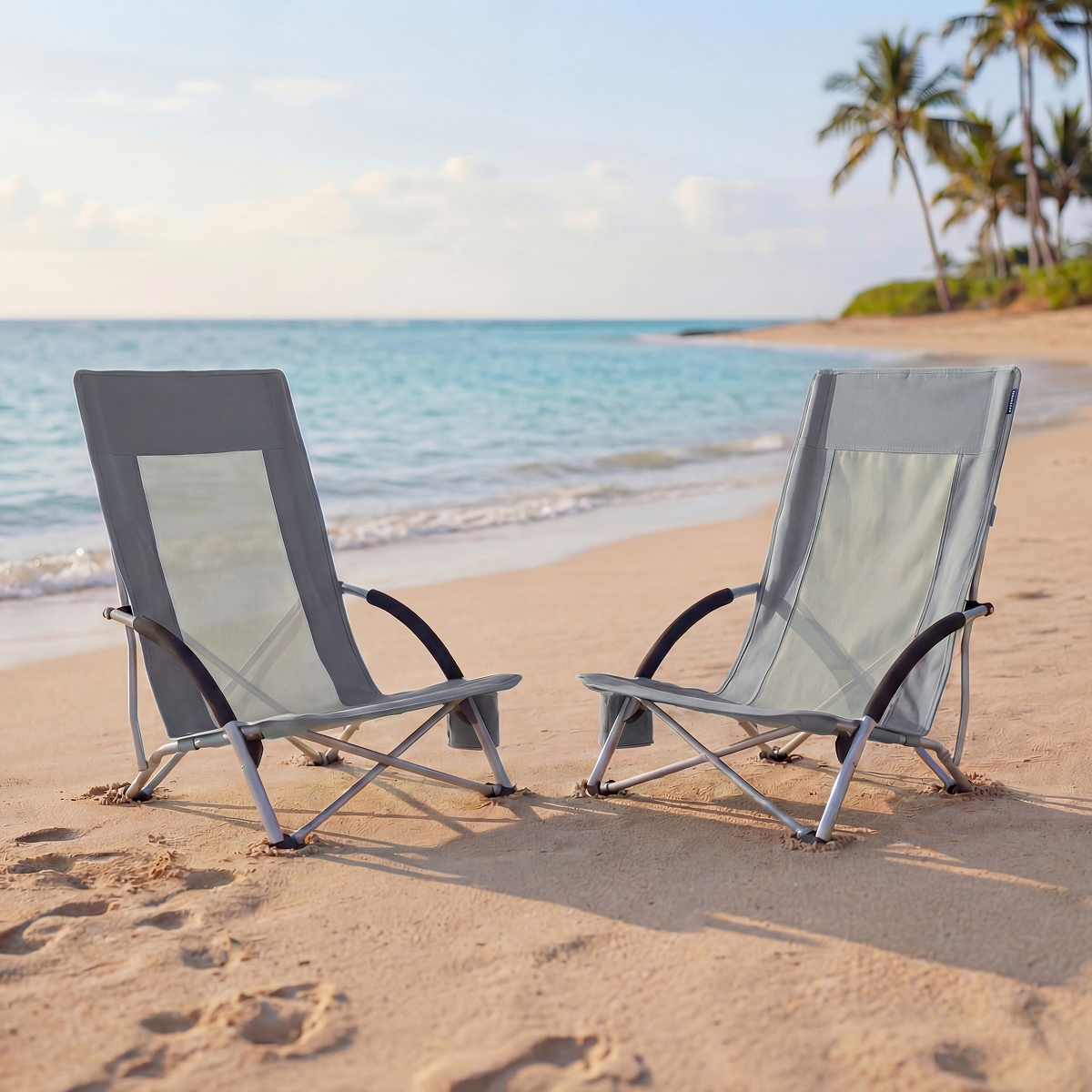 strandstoel, tuinstoel, campingstoel, aluminium, grijs