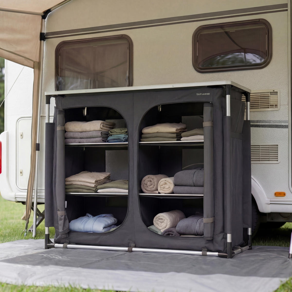 camper, caravan, wardrobe, opslag, handdoeken