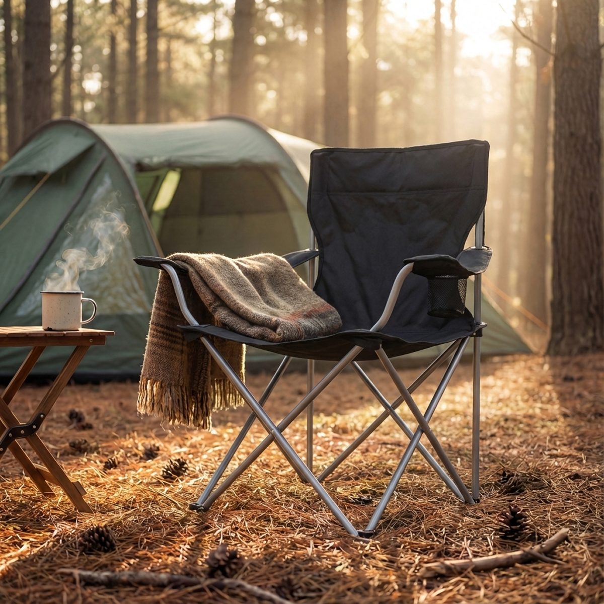 campingstoel, campingstoel, camping, fleecedeken, tuinstoel