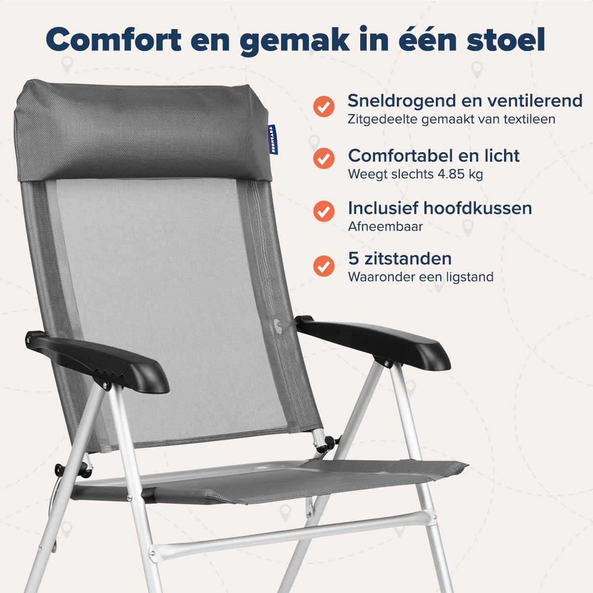 stoel, campingstoel, mesh rug, afneembare kussens, lichtgewicht
