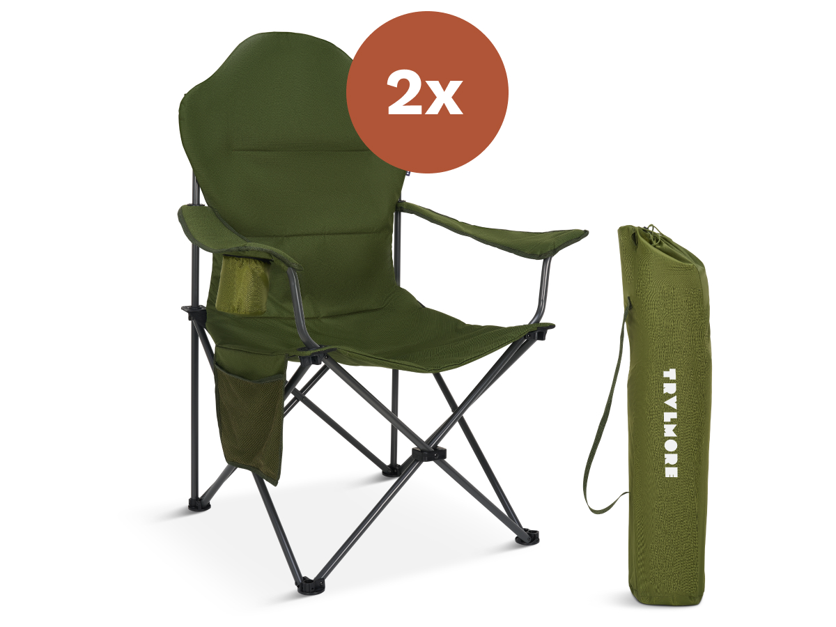 Picknickstoel, Klapstoel, Groene kleur, Opvouwbaar, Rugleuningzakje