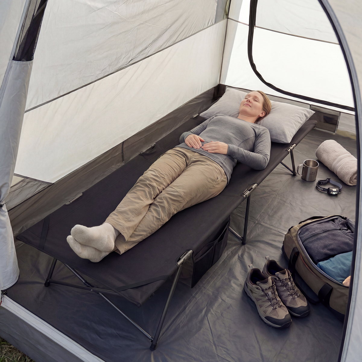 tweepersoonligbed, campingbed, luchtdoorhalende, tweerlucht, kampeeruitrusting