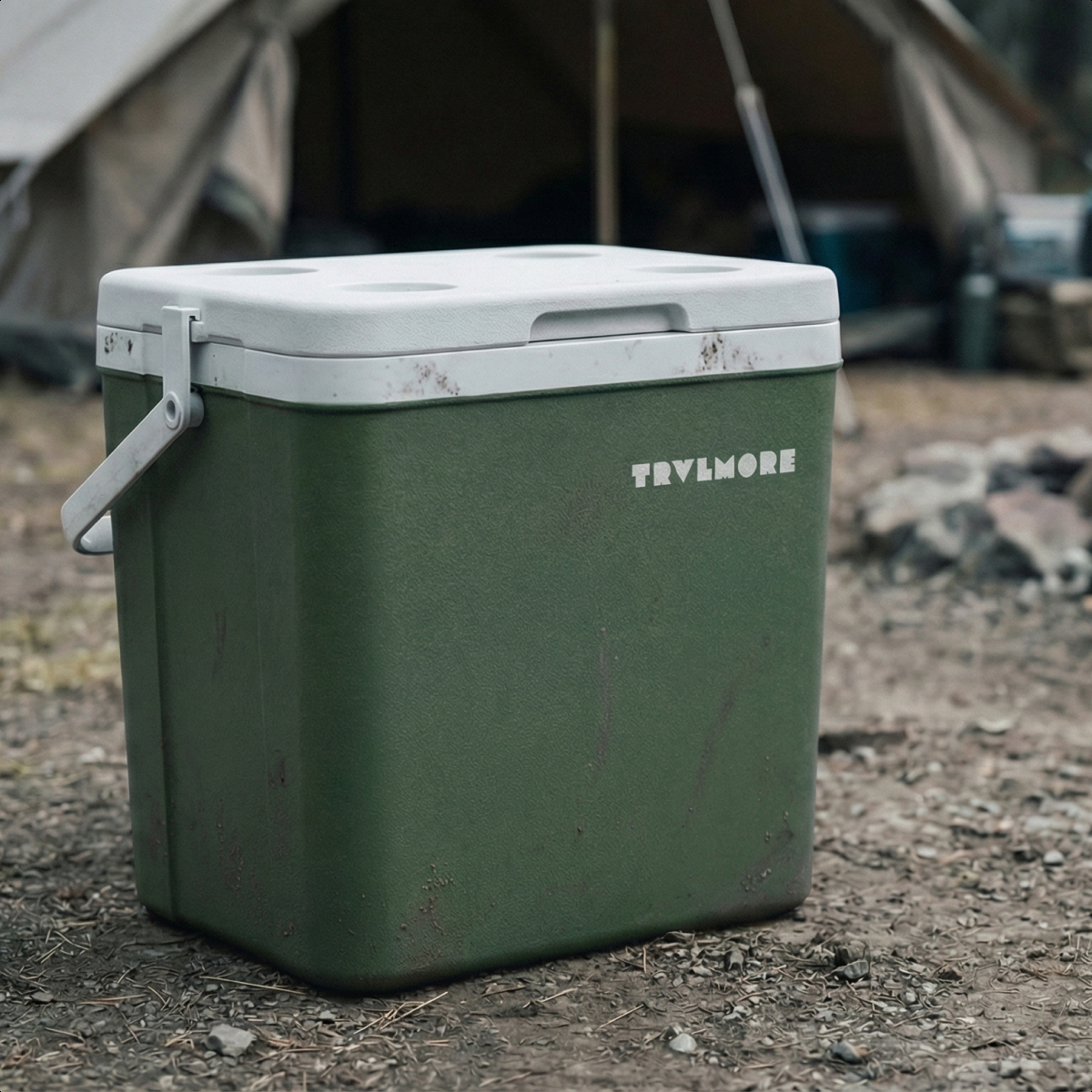 koelbox, groen, plastic, vulling, buitenkant