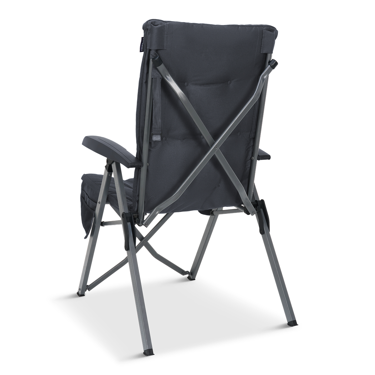campingstoel, klapstoel, grijs, aluminium frame, doelstoel met voetensteun