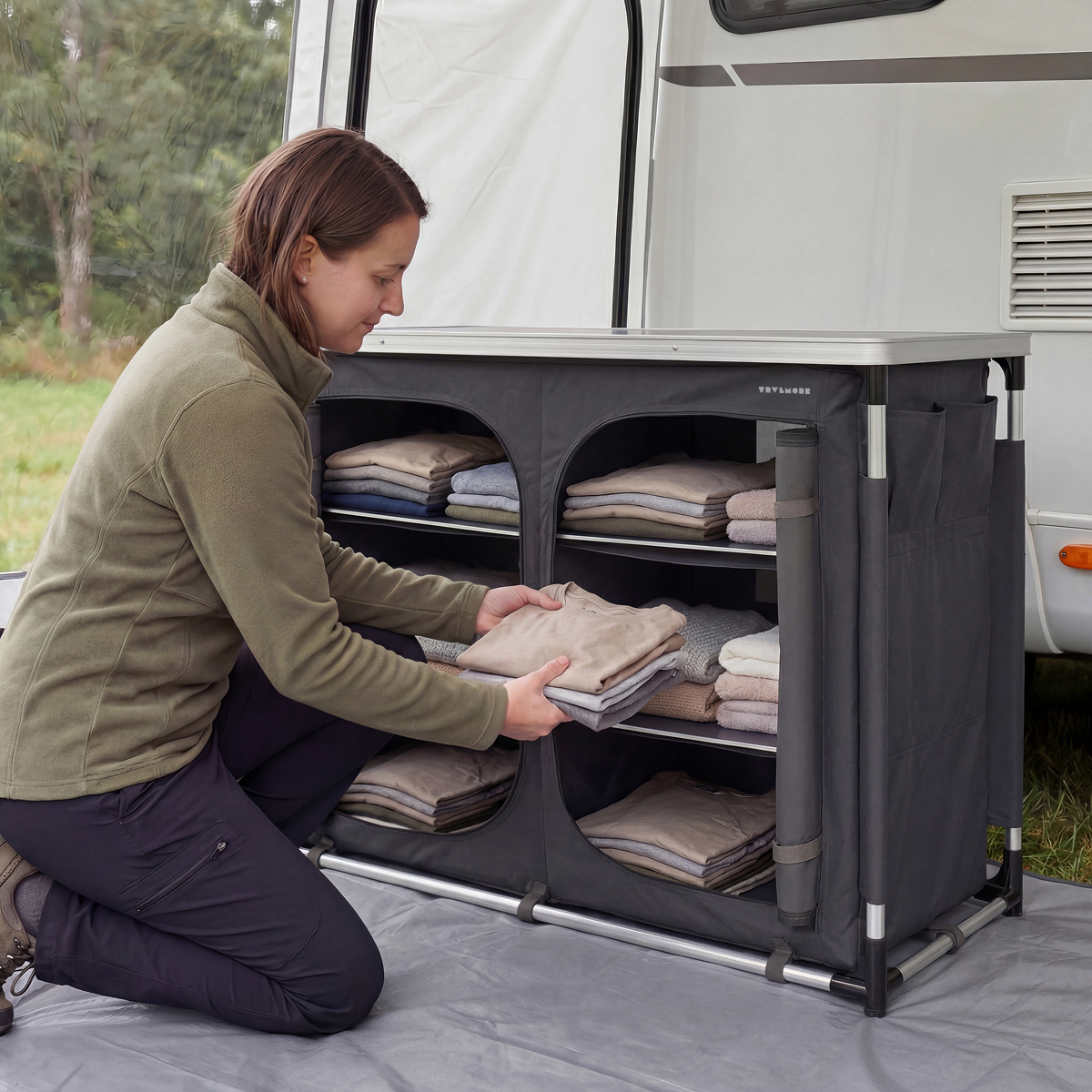 kledingopberging, opvouwbare kast, campingkast, stoffen, neutrale kleuren