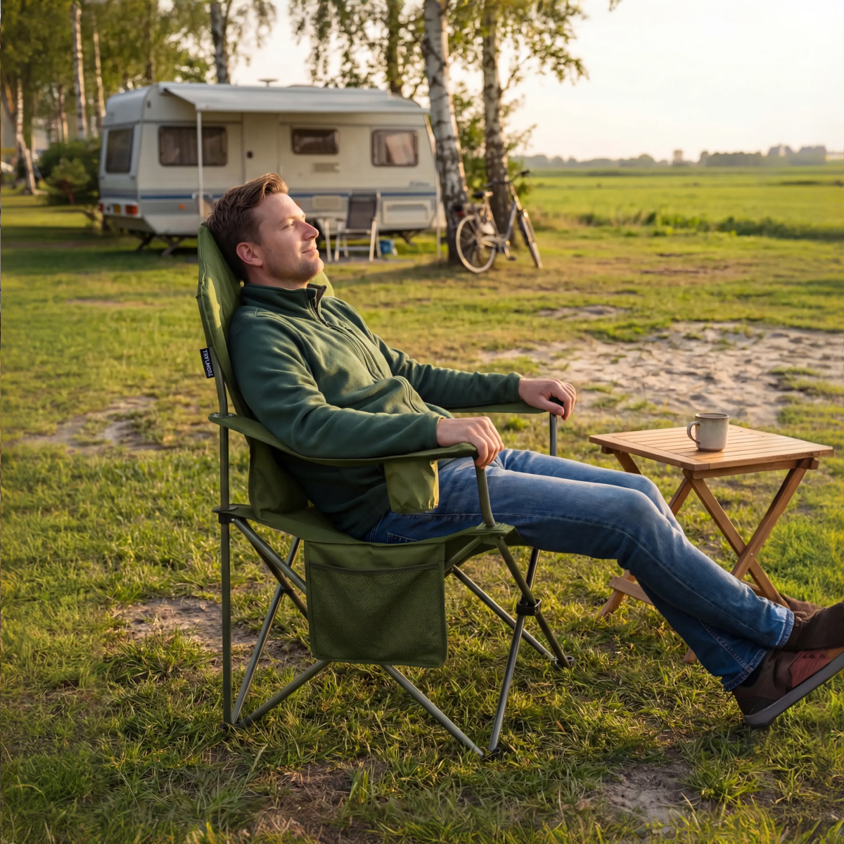 campingstoel, klapstoel, groene kleur, camping, buiten