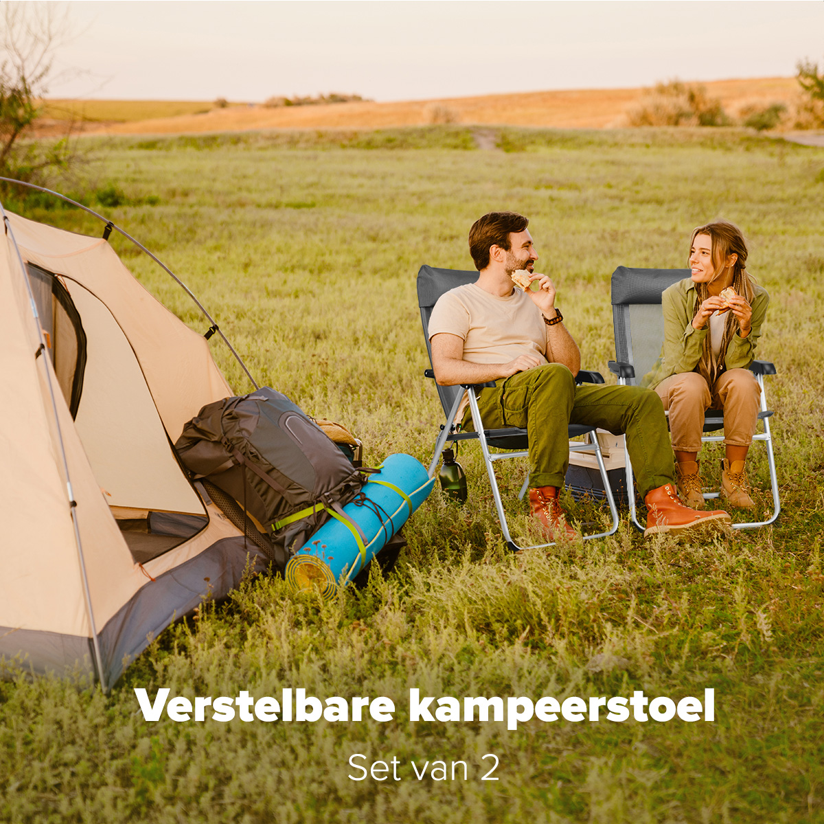 camping, set, stoel, twee, band