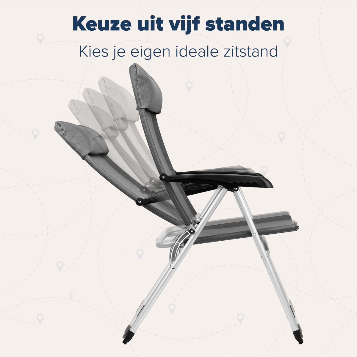 stoel, kinderstoel, uitklapstoel, aluminium frame, grijs